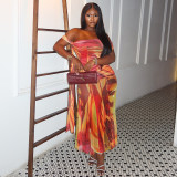 Women's Loose Print Pleated Off Shoulder Holidays Long Dress