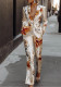 Women Printed Long-Sleeve Blazer and Pants Two-Piece Set