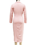 Autumn Winter Women's Chic Turndown Collar Slim Waist Long Sleeve Irregular Dress