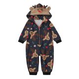 Christmas Family Wear Hooded Printed Casual Jumpsuit Loungewear