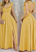 Summer Women's Solid Color V-Neck Backless Maxi Dress