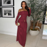 Women's Sexy Off Shoulder Slim Fit Long Sleeve Glossy Long Dress