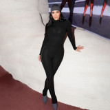Autumn Winter Women's Fashion Long Sleeve Solid Color Patchwork Bodysuit Top and Pants Set