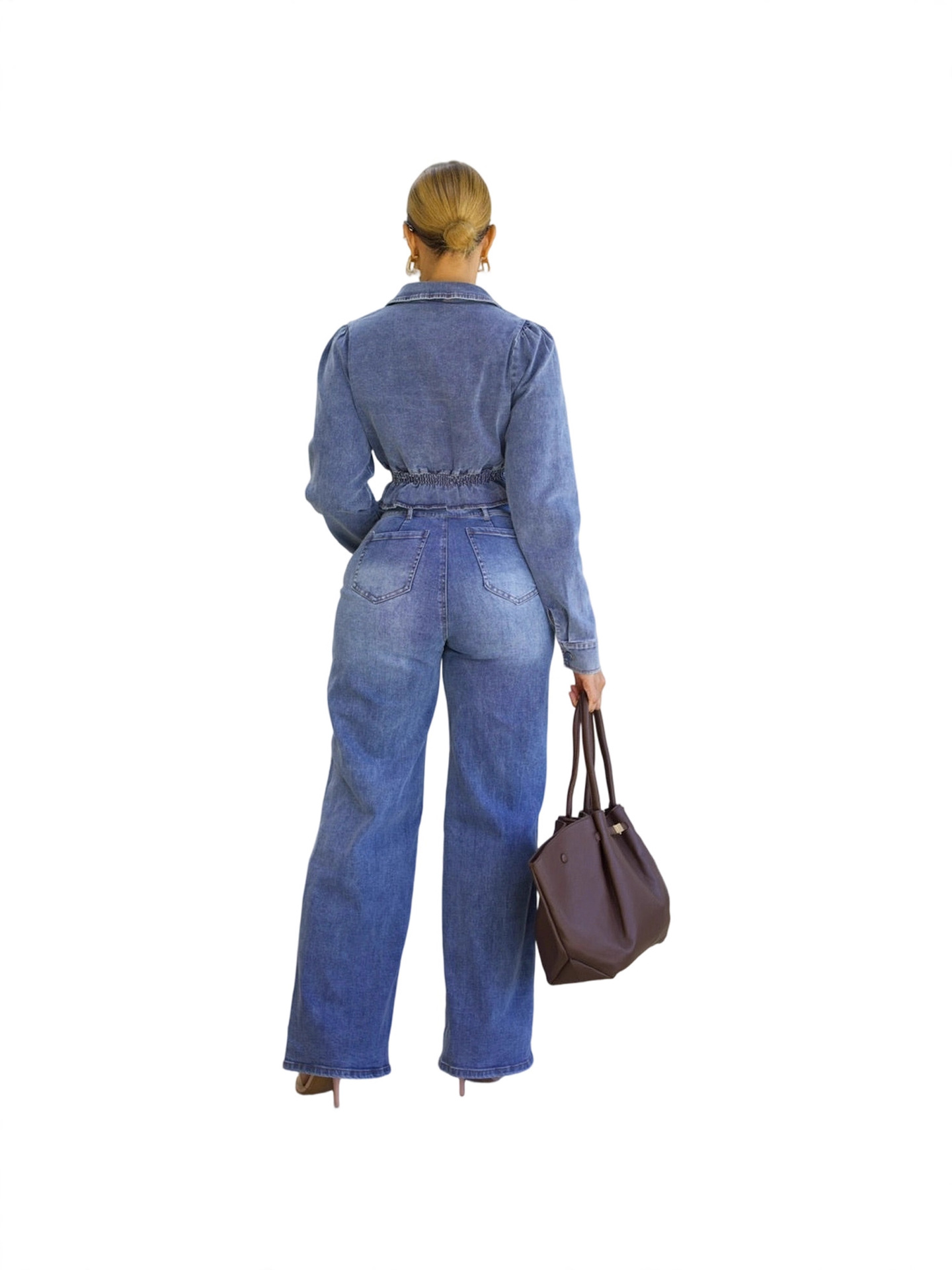 Autumn Women's Fashion Sexy Stretch Multi-Pocket Washed Denim Casual Pants Set