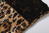 Autumn Winter Women's Fashion Leopard Sequin Lace Patchwork Sexy Strapless Dress