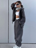 Women Solid Hoodies and Cuffed Pants Two-Piece Set