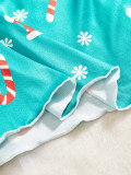 Women V-Neck Bow Christmas Snowflake Print Camisole Nightgown