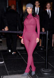 Autumn Winter Women's Fashion Long Sleeve Solid Color Patchwork Bodysuit Top and Pants Set