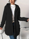 Women Winter Casual Jacquard Plush Hooded Long-Sleeve Jacket