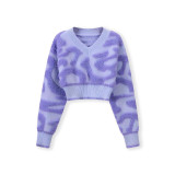 Autumn Women's Fashion Sweet Color Block Low Cut V-Neck High Waist Knitting Top