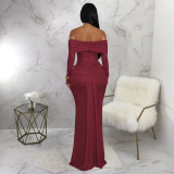 Women's Sexy Off Shoulder Slim Fit Long Sleeve Glossy Long Dress