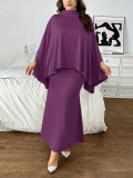 Plus Size Women's Fashion Bat Sleeves Half Zip Elegant Dress