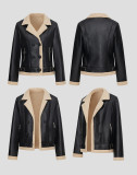 Winter Women's Plush Turndown Collar Pu Leather Fur Coat