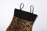 Autumn Winter Women's Fashion Leopard Sequin Lace Patchwork Sexy Strapless Dress