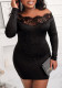 Women Lace Off-Shoulder Hollow-Out Shiny Highlight Stretchy Bodycon Dress