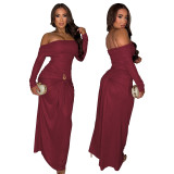 Women's Sexy Off Shoulder Slim Fit Long Sleeve Glossy Long Dress