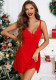 Christmas Women V-Neck Lace Camisole Nightgown Sexy Lingerie Two-Piece Set