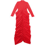 Autumn Winter Women's Fashion Long Sleeve Semi High Neck Bodycon Low Back Dress