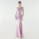Women's Sequin Beaded Fishbone Slim Waist Evening Dress