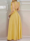 Summer Women's Solid Color V-Neck Backless Maxi Dress