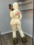 Women's American Letter Sexy Hooded Jacket and Pants Set