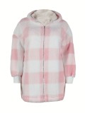 Women's Fashion Plaid Loose Hooded Coat