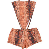 Autumn Winter Women's Fashion Round Neck Snake Print Sexy Hollow Slim Fit Jumpsuit