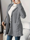 Women Winter Casual Jacquard Plush Hooded Long-Sleeve Jacket
