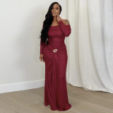 Women's Sexy Off Shoulder Slim Fit Long Sleeve Glossy Long Dress