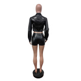Women's Leather Pocket Stretch Shorts Set