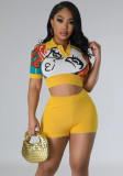 Women Sexy Printed Casual Top and Shorts Two-Piece Set