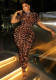 Women's Style Print Street Career Leopard Print Slim Fit Short Sleeve Jumpsuit
