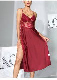 Women Sexy Lace Patchwork Removable Padded Multi-Color Camisole Split Nightgown