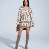 Autumn Winter Women's Towel Embroidered Letter Loose Knitting Cardigan