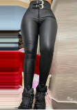Women Black Casual Zipper Long Pants
