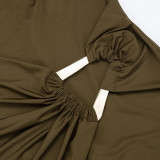 Autumn Winter Women's Solid Color Slim Fit Elegant Hollow Pleated Long Sleeve Mini Dress