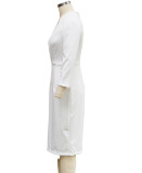 Autumn Winter Women's Fashion V-Neck Slim Waist Solid Color Seven Sleeves Dress