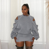 Women's Fashion Loose Ripped Top and Slim Skirt Set