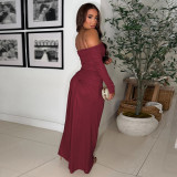 Women's Sexy Off Shoulder Slim Fit Long Sleeve Glossy Long Dress