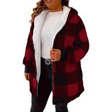 Women's Fashion Plaid Loose Hooded Coat