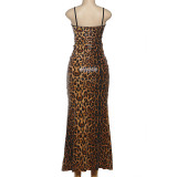 Autumn Winter Women's Fashion Leopard Sequin Lace Patchwork Sexy Strapless Dress
