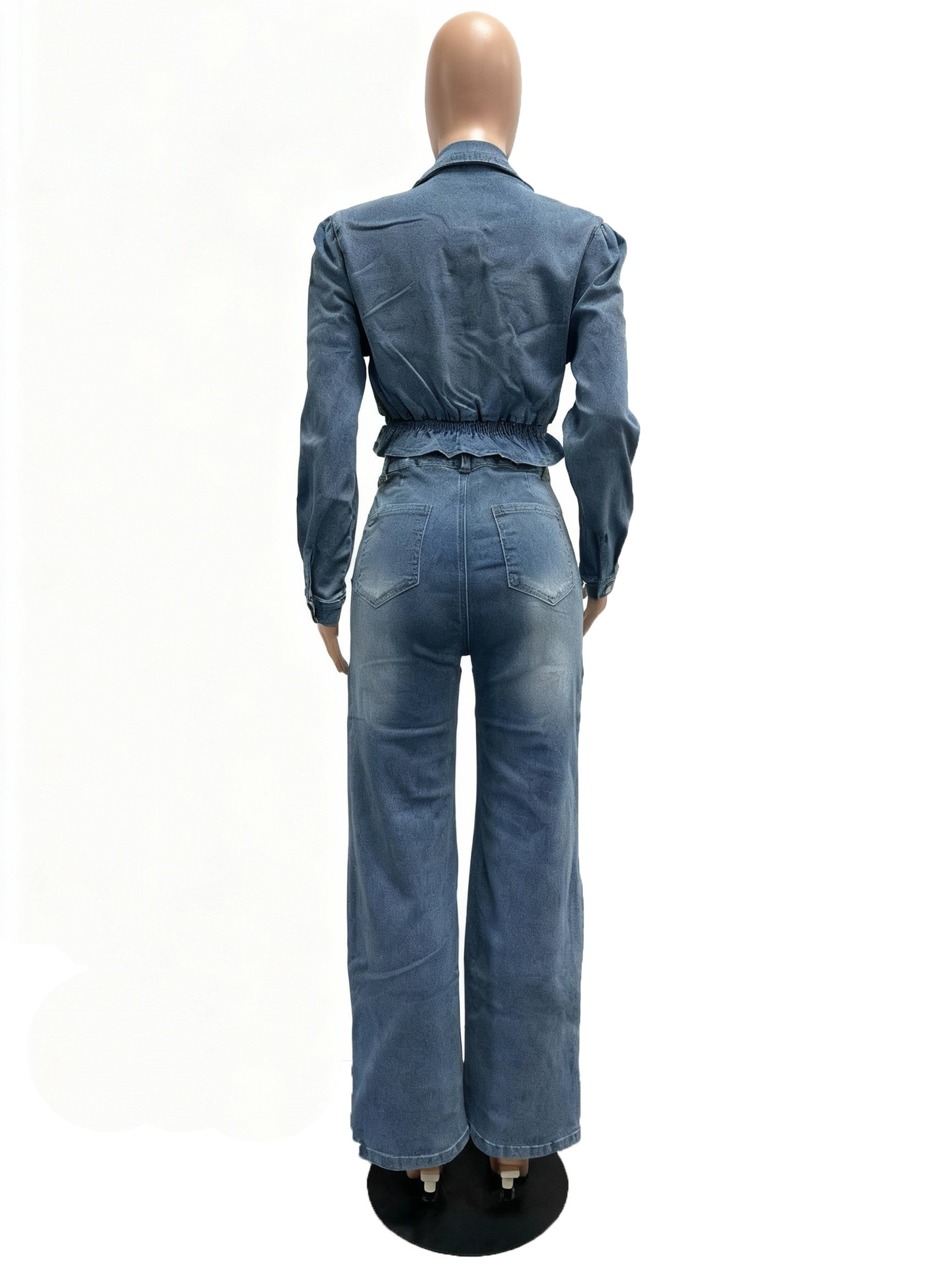 Autumn Women's Fashion Sexy Stretch Multi-Pocket Washed Denim Casual Pants Set