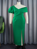 Lantern Sleeve V-Neck Dress Formal Black Party Gown
