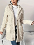 Women Winter Casual Jacquard Plush Hooded Long-Sleeve Jacket