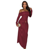 Women's Sexy Off Shoulder Slim Fit Long Sleeve Glossy Long Dress