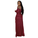 Women's Sexy Off Shoulder Slim Fit Long Sleeve Glossy Long Dress