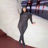 Autumn Winter Women's Fashion Long Sleeve Solid Color Patchwork Bodysuit Top and Pants Set