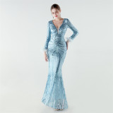 Women's Luxury Sequin Long Sleeve Evening Dress