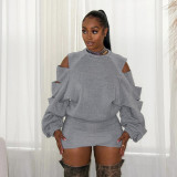 Women's Fashion Loose Ripped Top and Slim Skirt Set