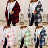 Women's Fashion Plaid Loose Hooded Coat